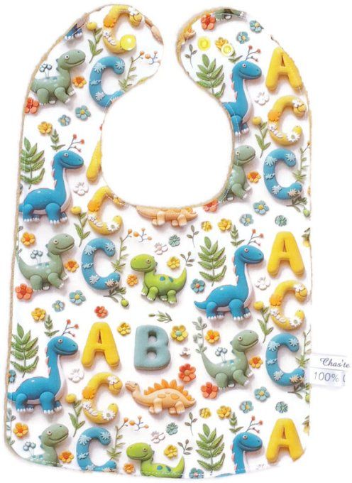 Bavoir, serviette bébé garçon " l'alphabet des dinosaures "