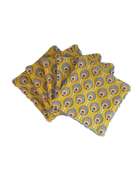 Lot de 5 lingettes lavables " plumes de paon"