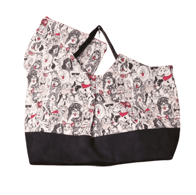 Ensemble sac panière et sa trousse "les chiens"