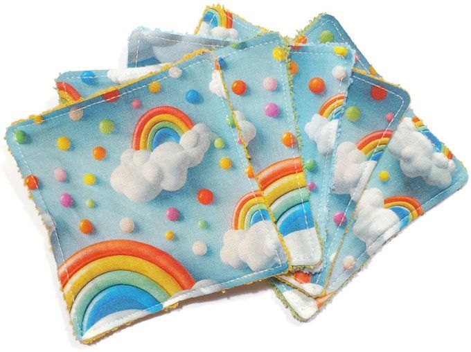 Lot de 5 lingettes lavables  "les arcs en ciel "