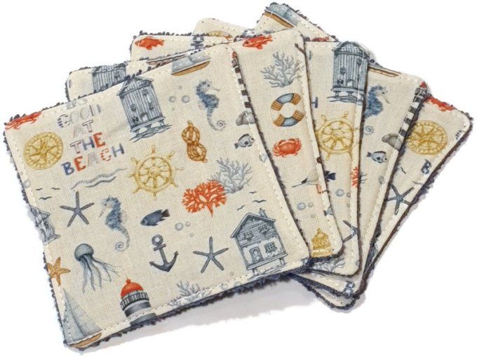 Lot de 5 lingettes lavables " au bord de la mer "