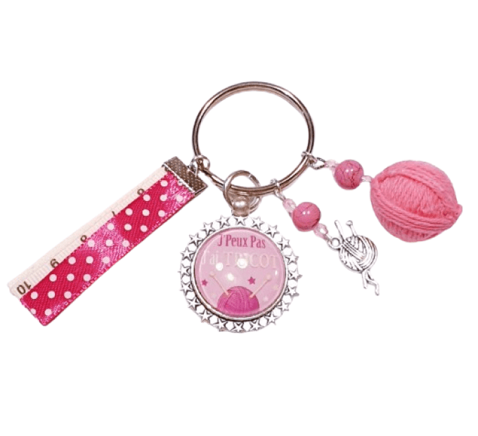 Porte clef,  bijou de sac, grigri  "J'peux pas j'ai tricot"