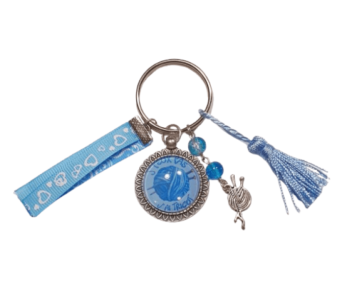 Porte clef , bijou de sac "J'peux pas j'ai tricot "