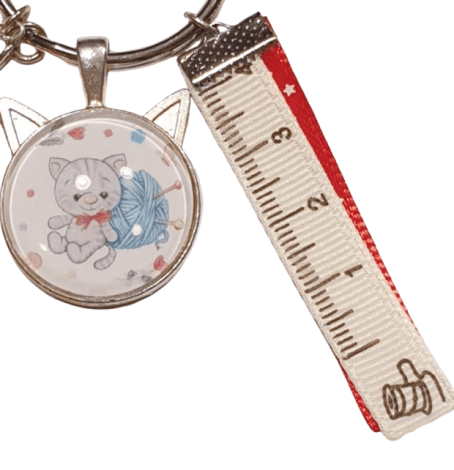 Porte clef cabochon "mon chat et ma pelote "