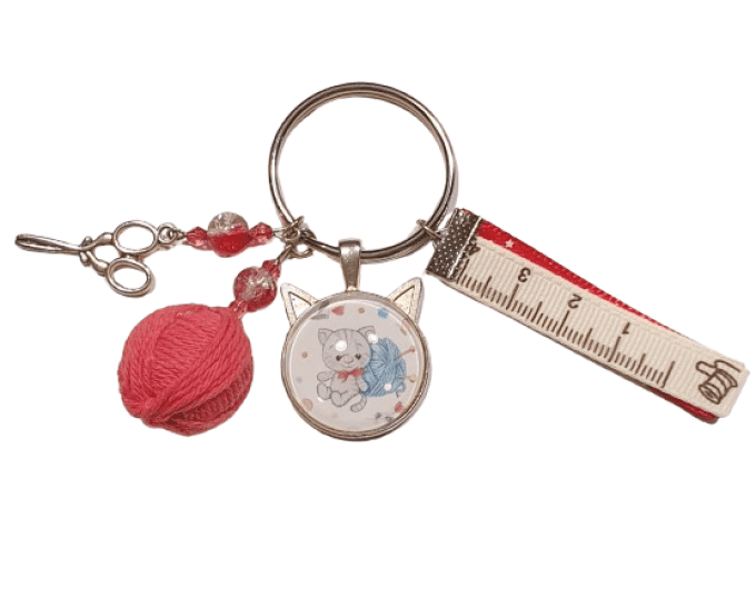 Porte clef cabochon "mon chat et ma pelote "