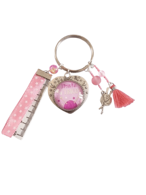 Porte clefs  forme de cœur "J'peux pas j'ai tricot " rose